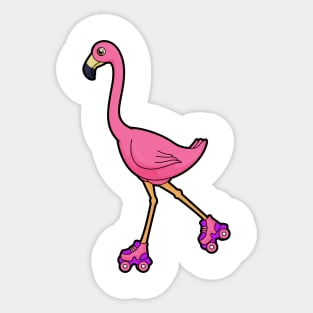 Flamingo as Skater with Roller skates Sticker